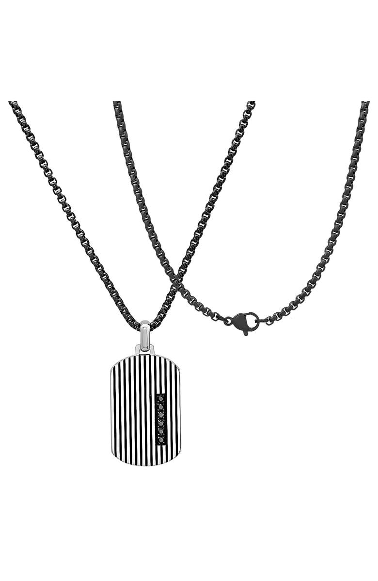 HMY JEWELRY Men's Two-Tone Dog Tag Pendant Necklace, Alternate, color, Silver/ Black