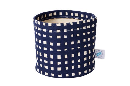 Dance Happy Micro Grid Round Bin/canvas Planter In Navy