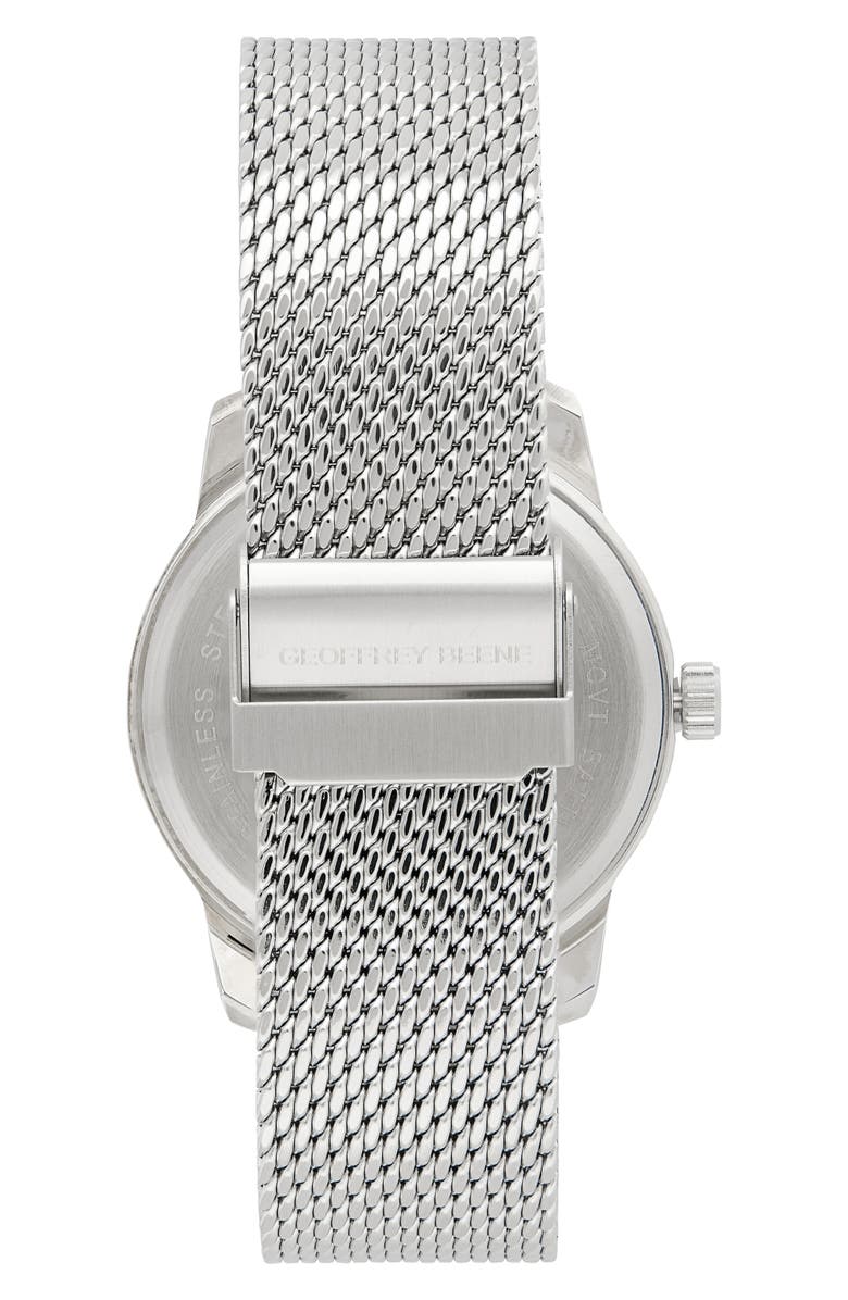 GEOFFREY BEENE Diamond Mesh Strap Multifunction Watch, 42mm, Alternate, color, Silver