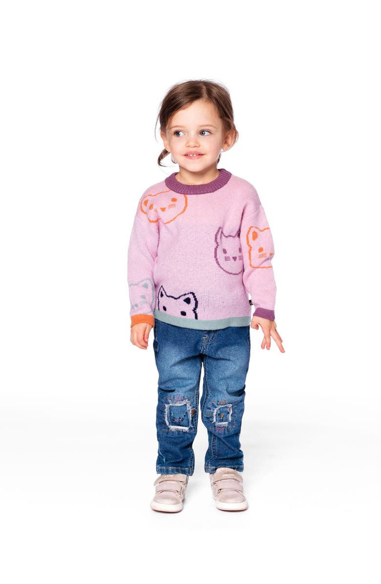 Deux par Deux Knit Jacquard Sweater with Cats, Alternate, color,