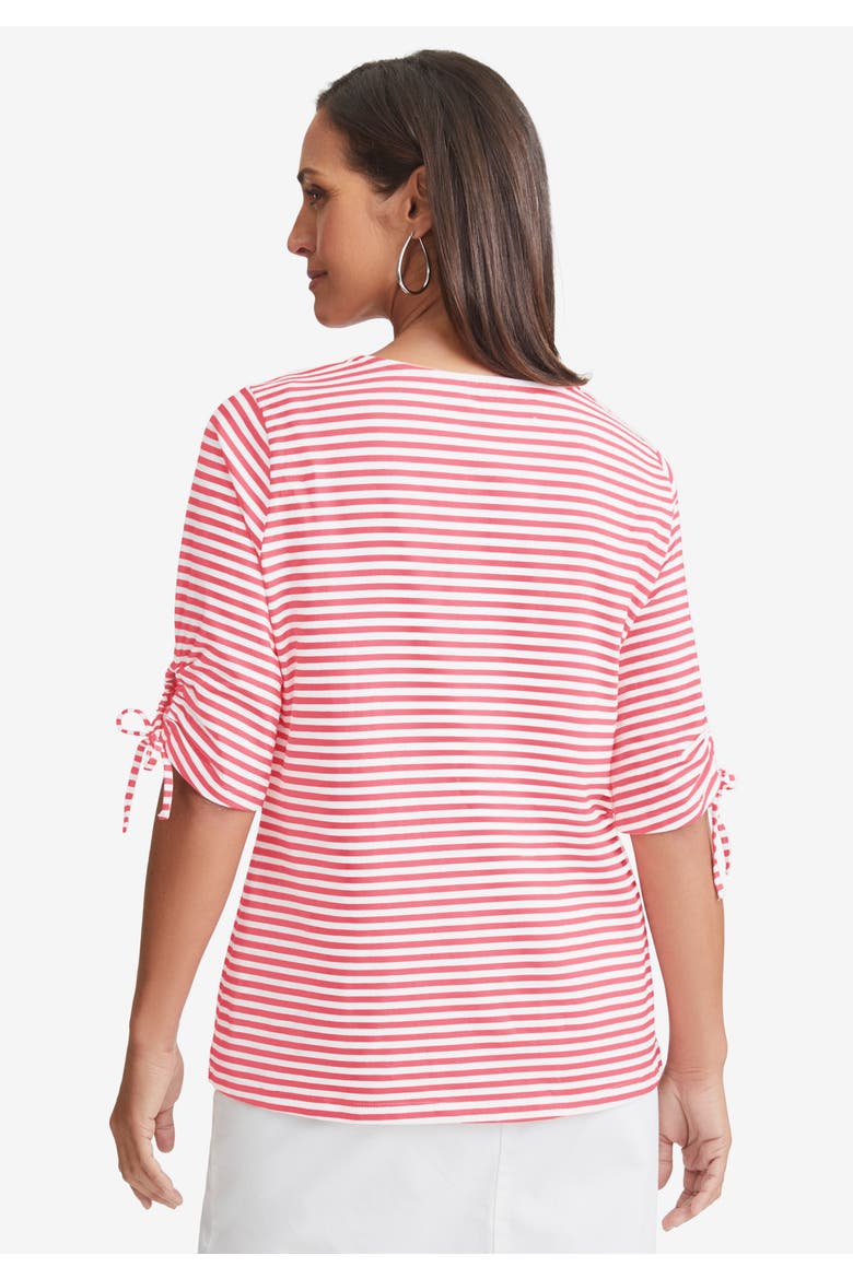 Stretch Cotton Tie Sleeve Square Neck Tee, Alternate, color, DARK OLIVE GREEN FEEDER STRIPE