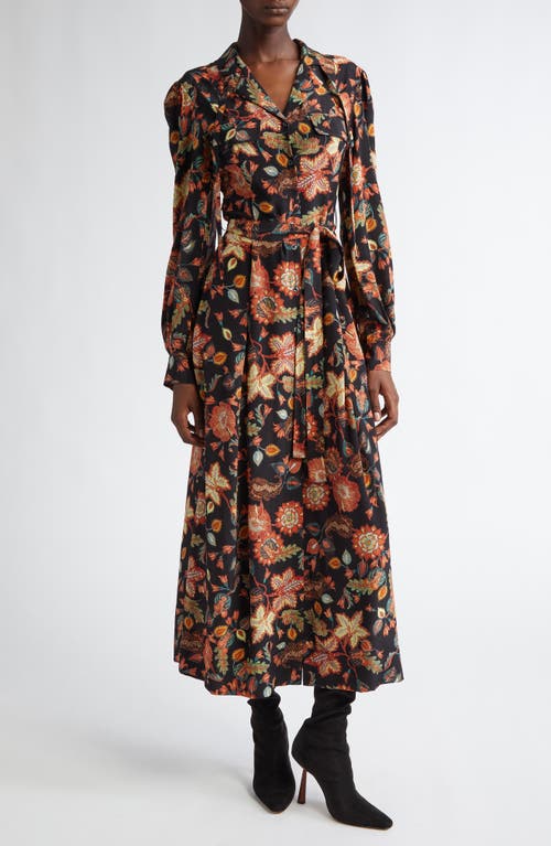 Ulla Johnson Giselle Floral Long Sleeve Silk Shirtdress In Hellebore