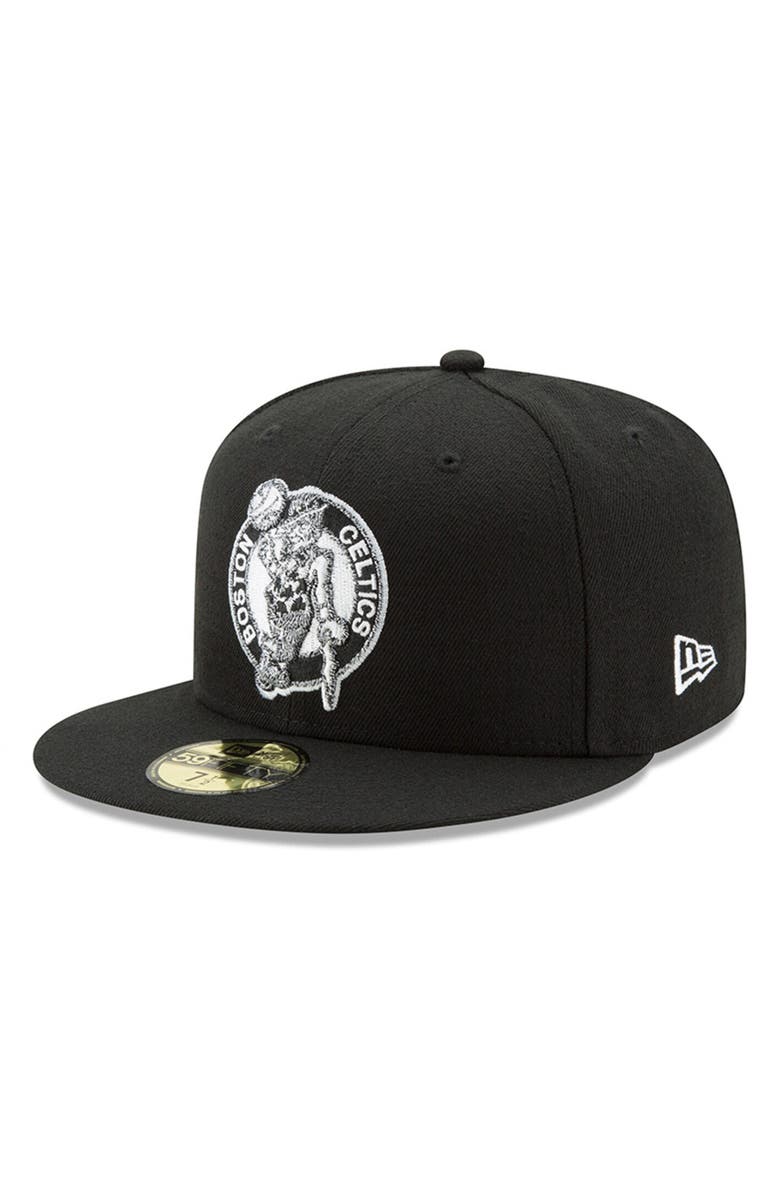New Era Men's New Era Black Boston Celtics Black & White Logo 59FIFTY Fitted Hat, Main, color, 