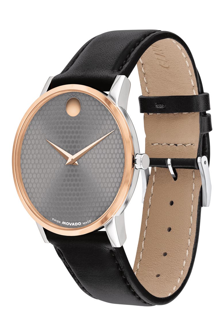 Museum Classic Leather Strap Watch, 40mm, Alternate, color, GRAY