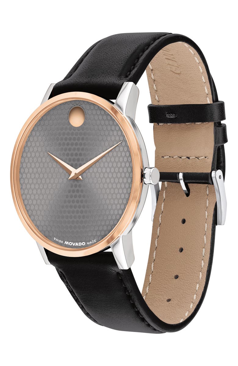 Movado Museum Classic Leather Strap Watch, 40mm, Alternate, color, Gray