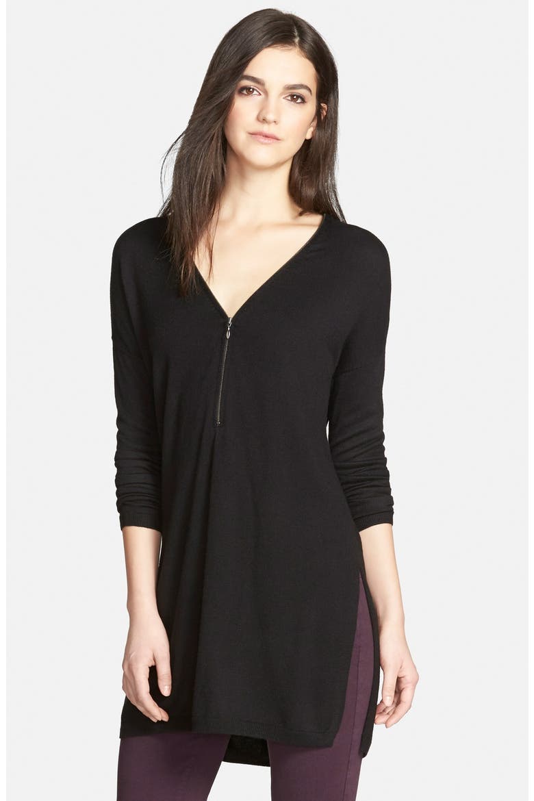 Zip Neck Sweater, Main, color, BLACK