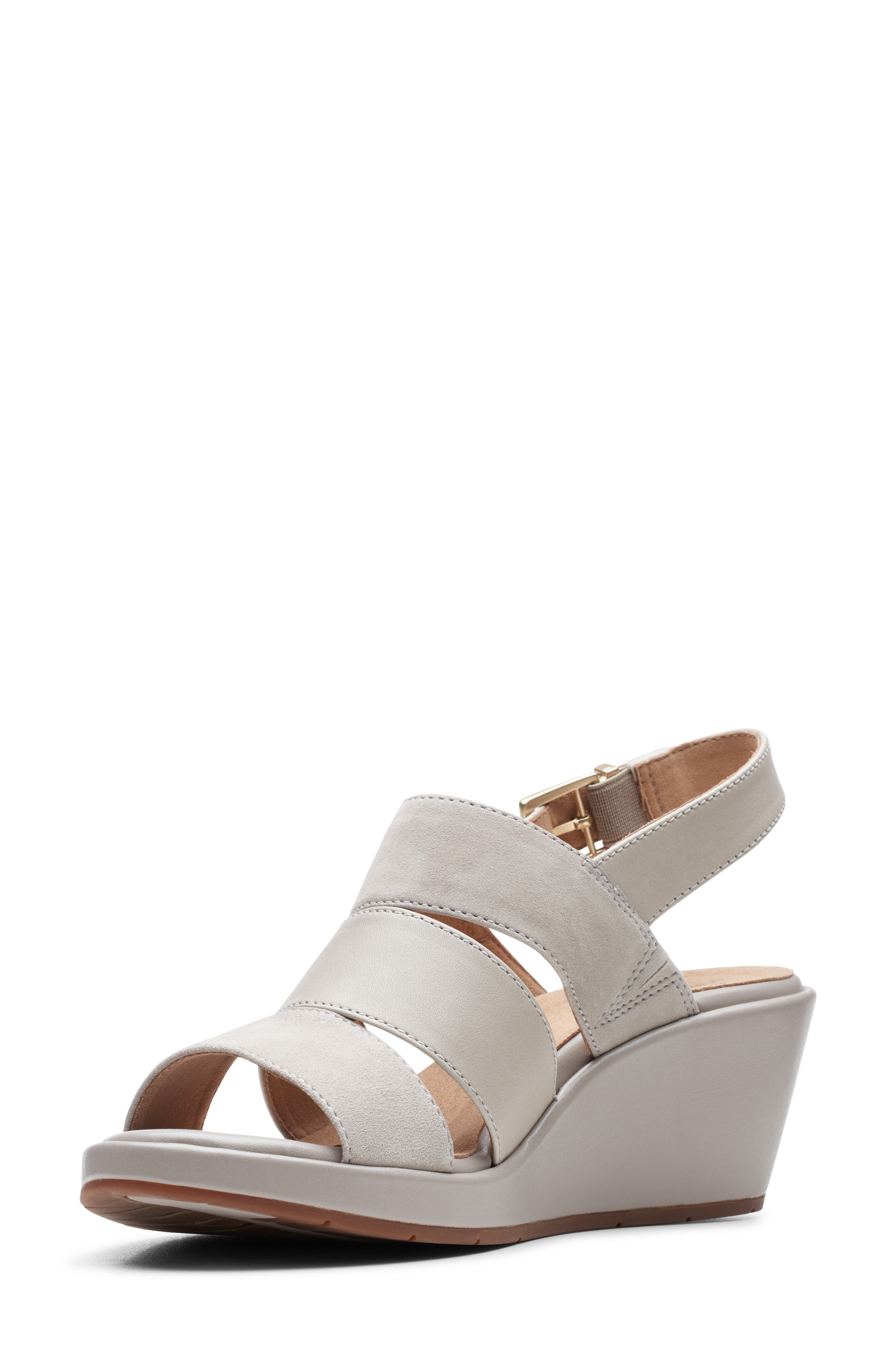 Un Plaza Go Wedge Sandal, Alternate, color, STONE SUEDE/ LEATHER