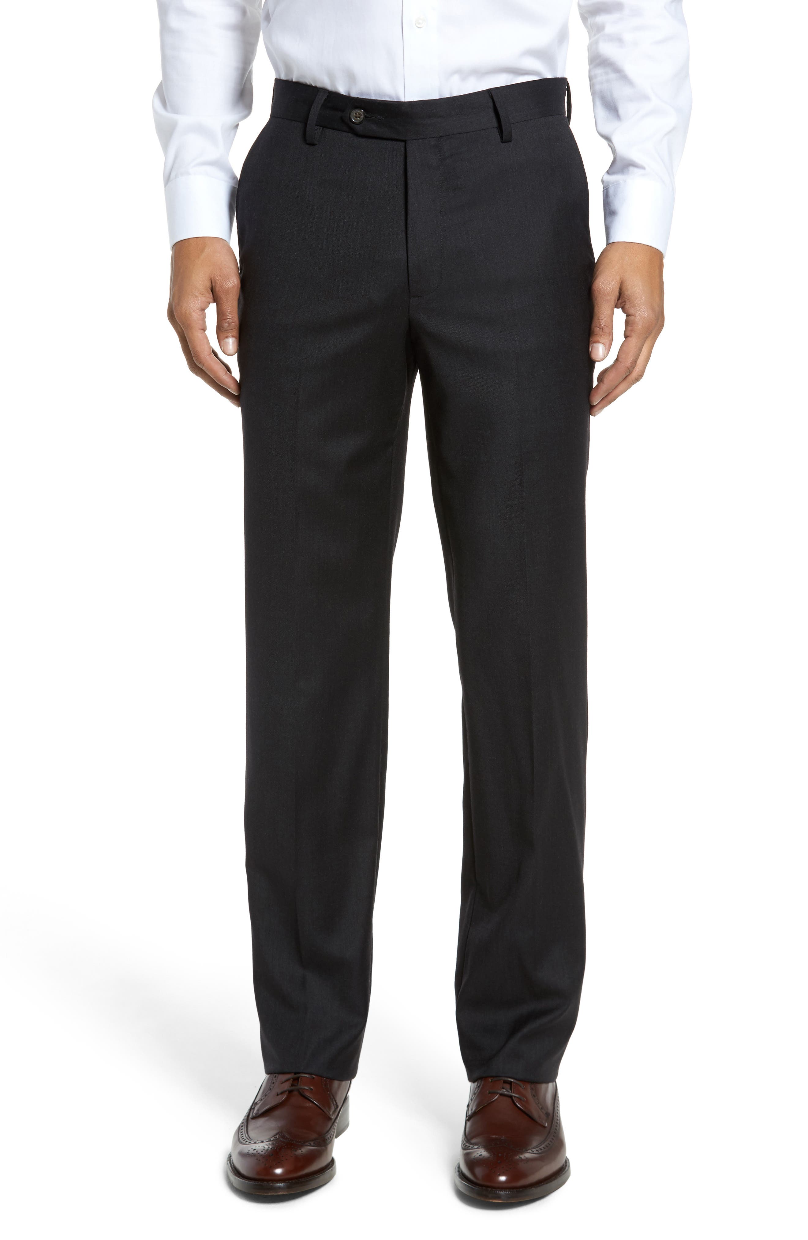 Flat Front Modern Fit Gabardine Stretch Wool Trousers - image 3