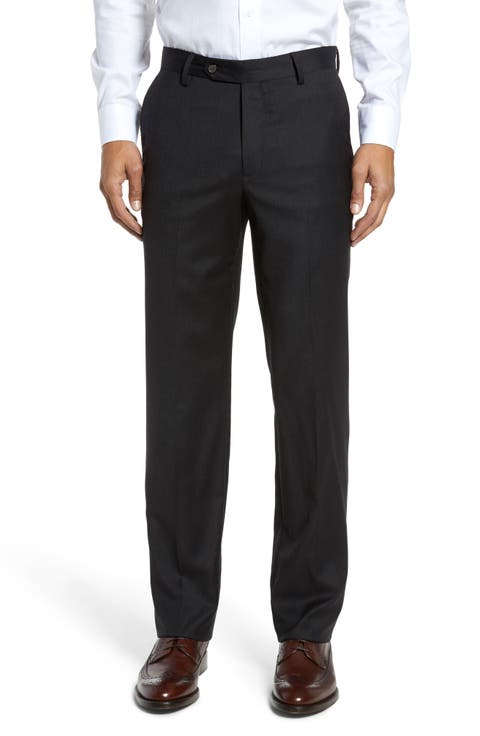 Flat Front Modern Fit Gabardine Stretch Wool Trousers