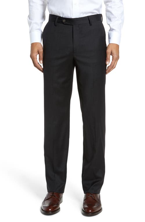 Berle Flat Front Modern Fit Gabardine Stretch Wool Trousers in Charcoal 