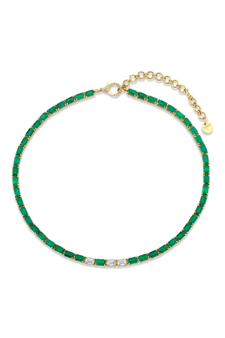 Emerald & Diamond Tennis Necklace, Main, color, EM D20 18KYG