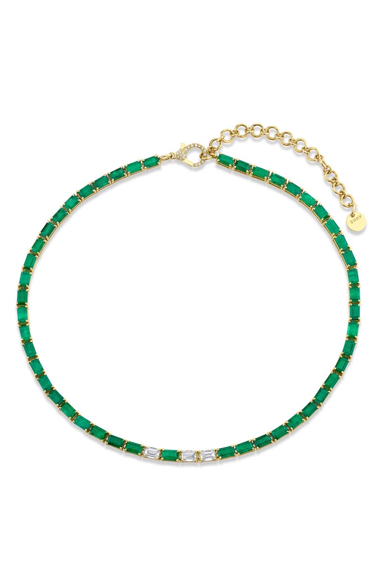 SHAY Emerald & Diamond Tennis Necklace, Main, color, Gold/ Diamond/ Emerald
