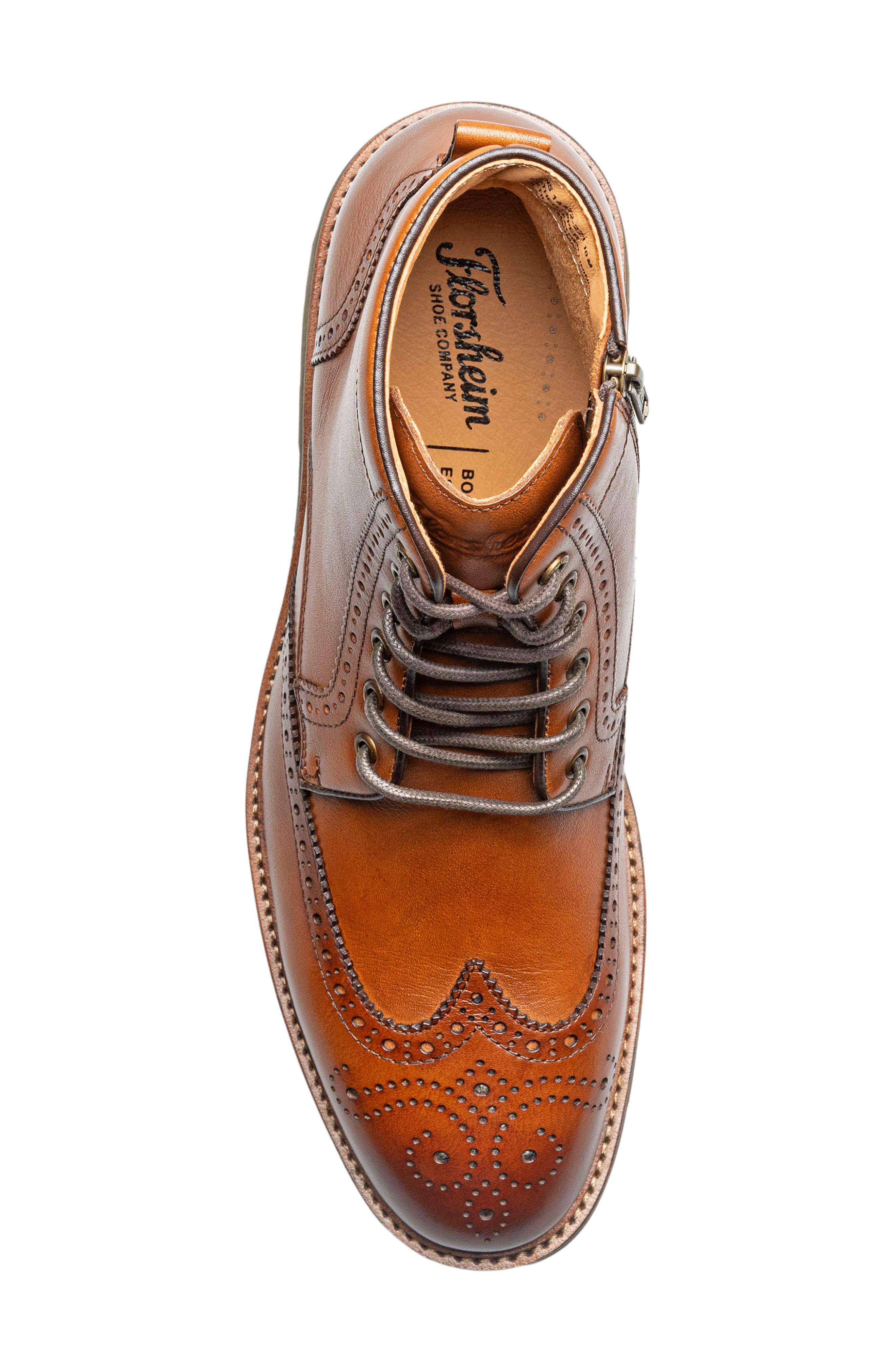 Redford Leather Wingtip Lace Up Boot, Alternate, color, COGNAC