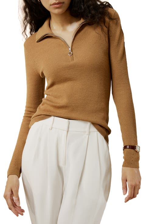 Gaia Ribbed Half Zip Ultra-fine Merino Wool Sweater