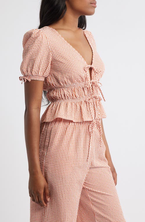 WAYF WAYF X STYLED BY COCO! NINA GINGHAM SEERSUCKER TIE FRONT TOP 