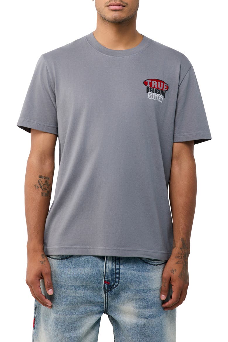 Stacked Logo Cotton Graphic T-Shirt, Main, color, GRANITE GREY