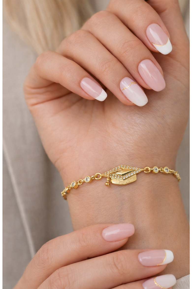 Limitless Graduation Cap Adjustable Pavé Bracelet, Alternate, color, Gold