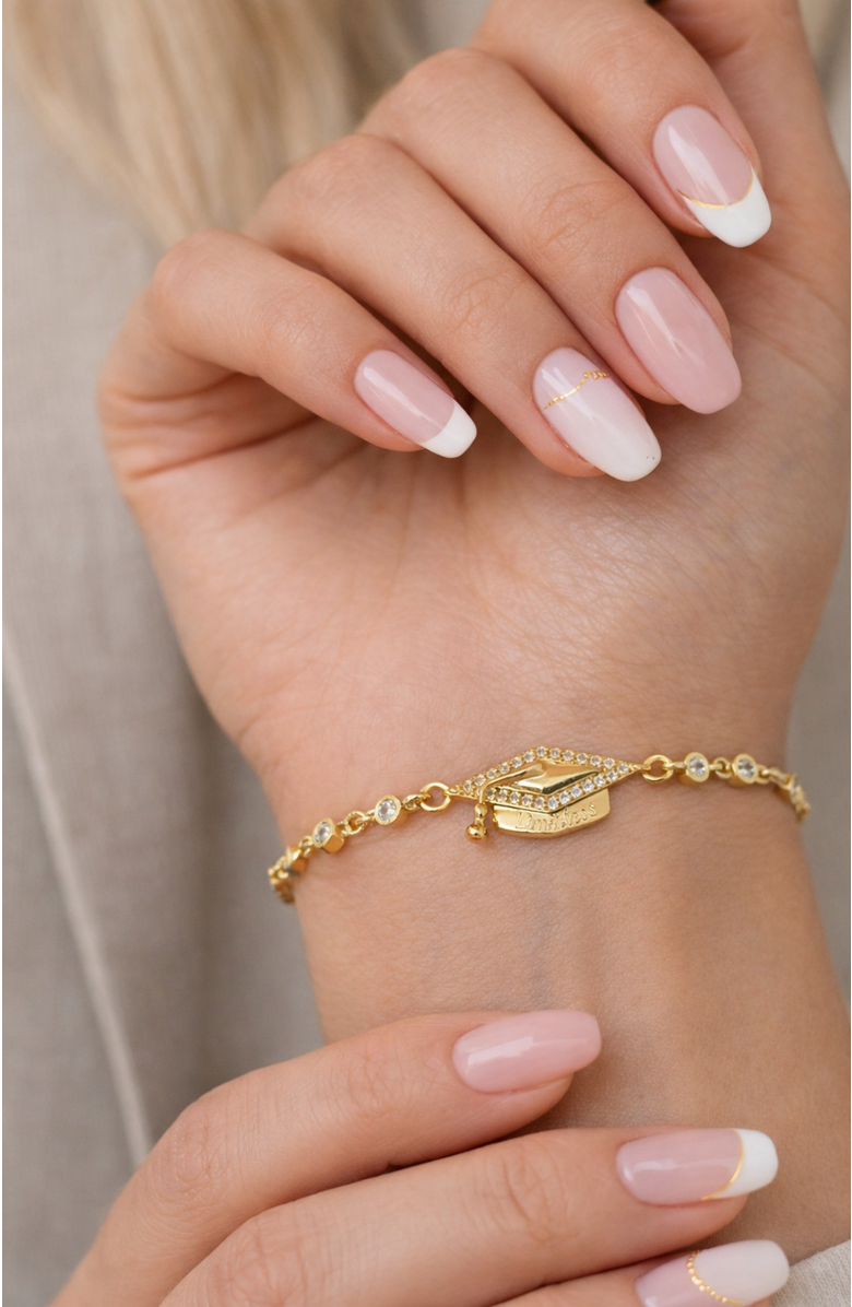 DLORIA Limitless Graduation Cap Adjustable Pavé Bracelet, Alternate, color, Gold
