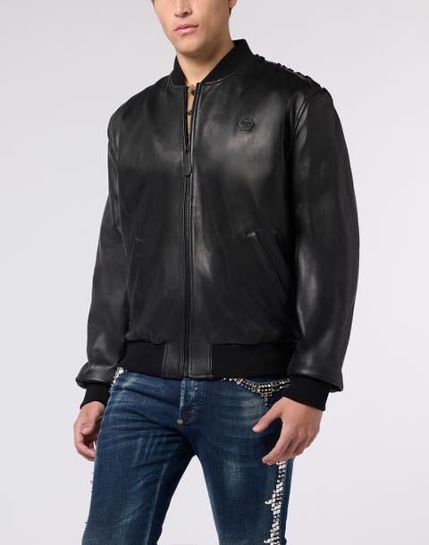 Leather Bomber Dragon Skull Men