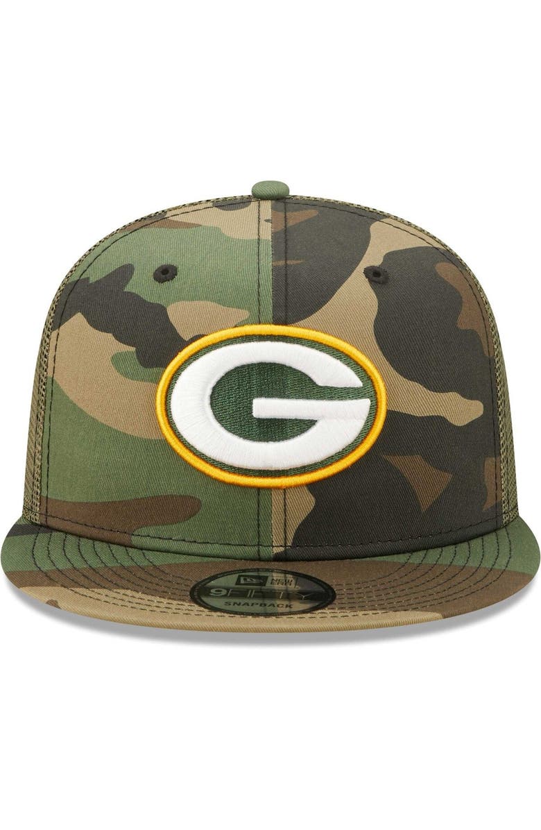 New Era Men's New Era Camo/Olive Green Bay Packers Trucker 9FIFTY Snapback Hat, Alternate, color, 