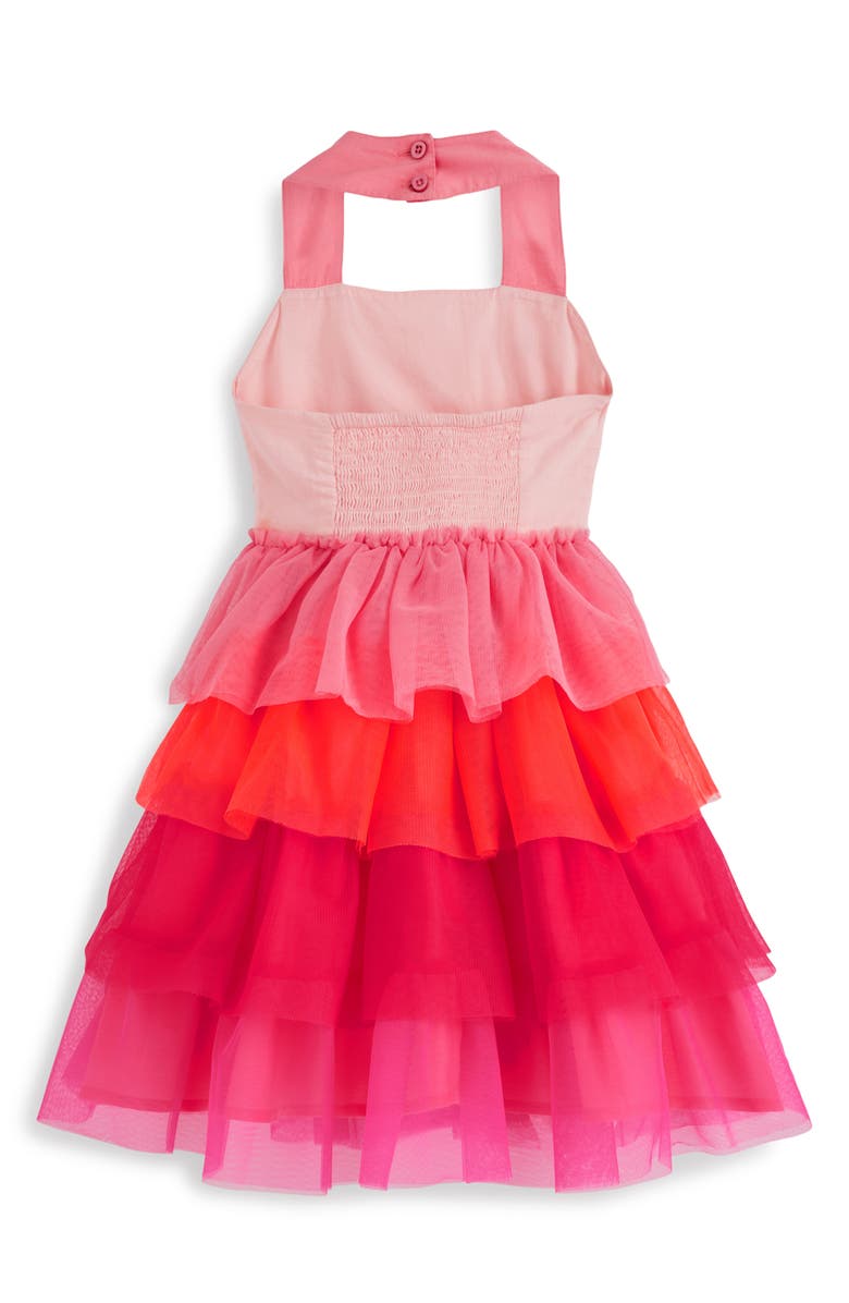 Mini Boden Kids' Flamingo Halter Neck Tiered Tulle Dress, Alternate, color, Salmon Pink Flamingo