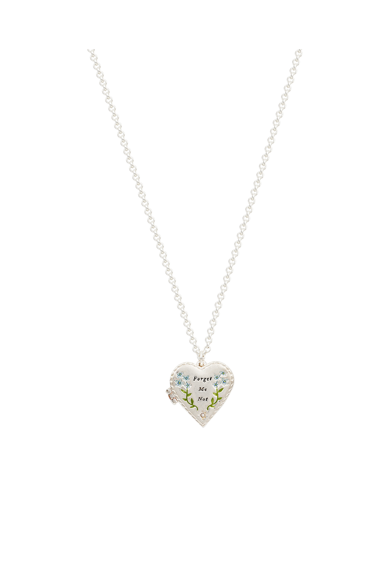Forget Me Not Heart Locket Necklace, Main, color, Silver