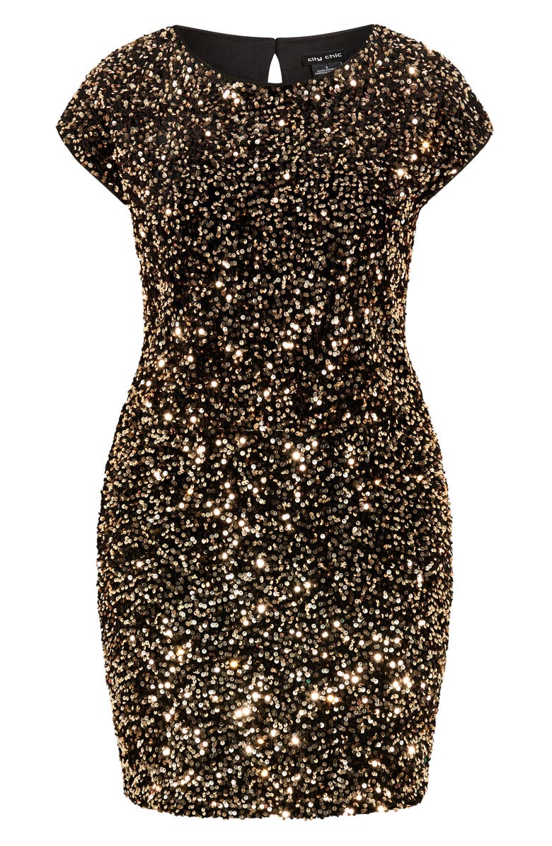 City Chic Sequin Cocktail Dress, Alternate, color, Gold