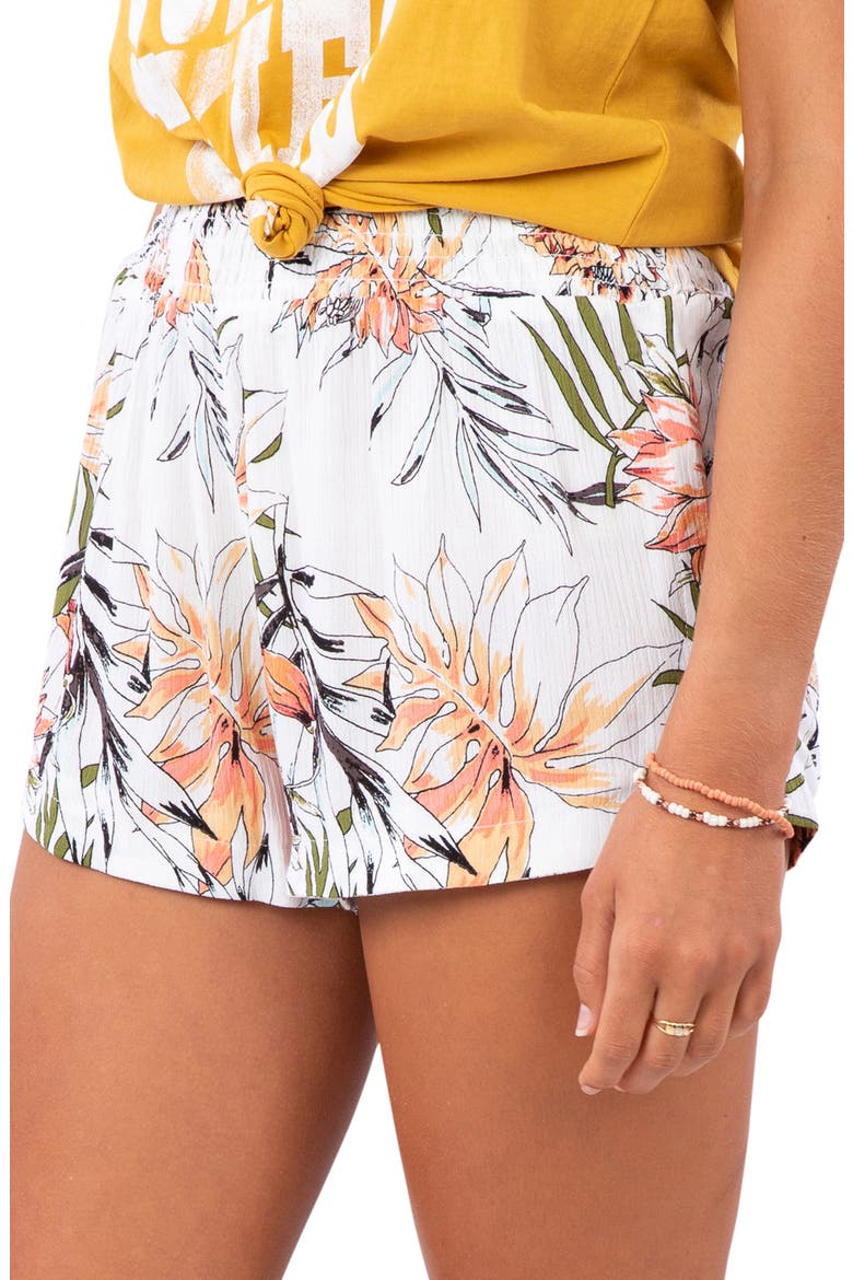 Playa Blanca Floral Print Shorts, Alternate, color, WHITE