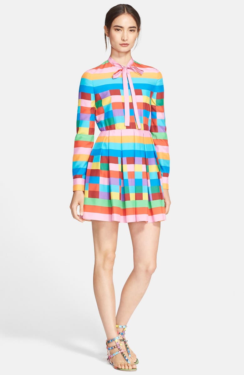 Valentino 1973 Rainbow Grid Silk Dress, Main, color,