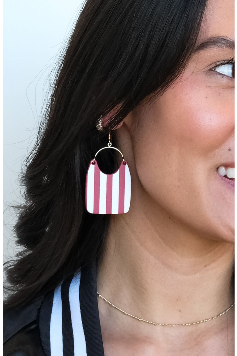 Hoosier Stripe Charlies Earrings, Alternate, color, Red / Silver