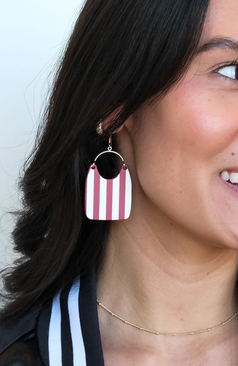 Nickel & Suede Hoosier Stripe Charlies Earrings, Alternate, color, Red / Silver