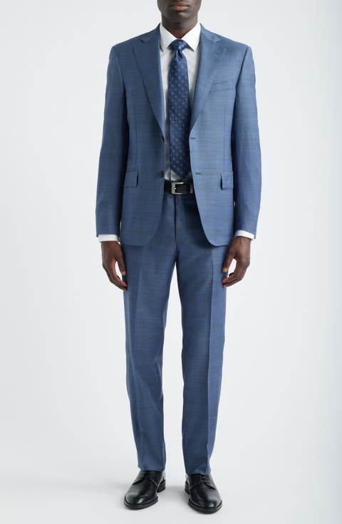 Slate Blue Mélange Plaid Wool Suit (Regular & Big)