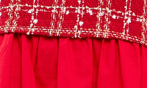 English Factory Pleated Tweed & Poplin Minidress In Red