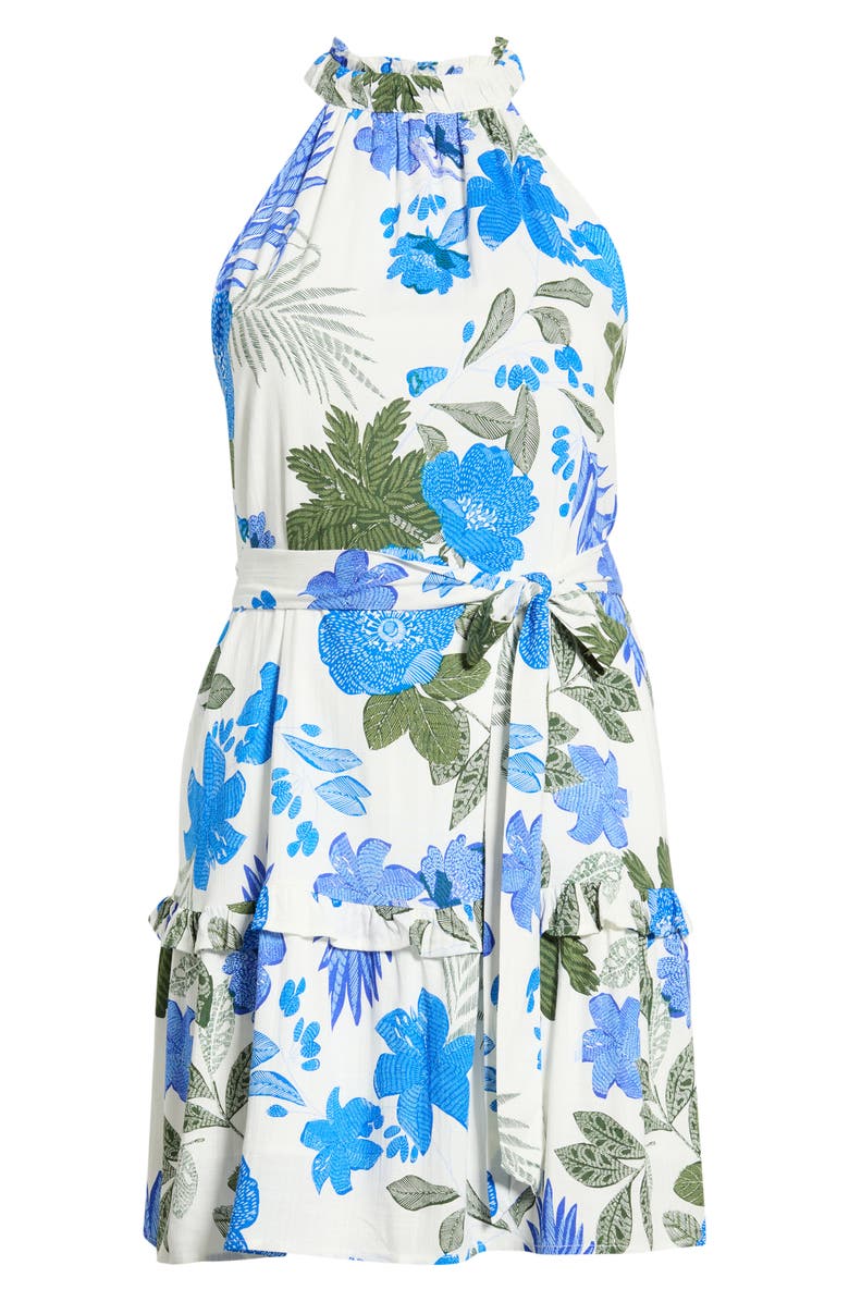 SUGARLIPS Zurie Siana Floral Halter Dress, Alternate, color, White/ Blue/ Green