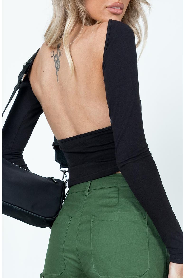 Rixie Open Back Long Sleeve Crop Top, Alternate, color, BLACK