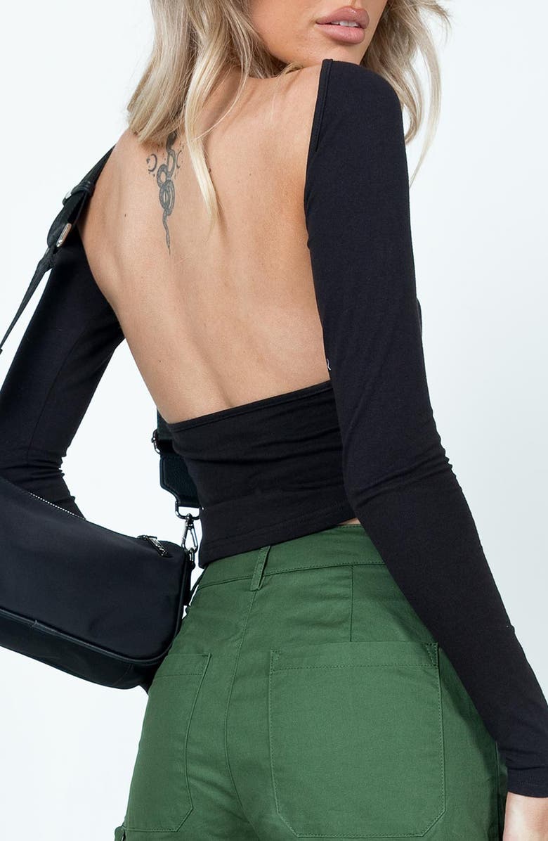 Princess Polly Rixie Open Back Long Sleeve Crop Top, Alternate, color, Black