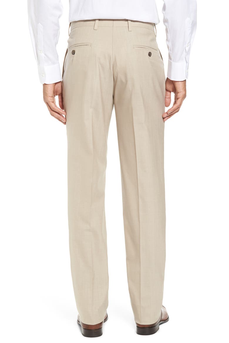 Flat Front Stretch Solid Wool Trousers, Alternate, color, TAN