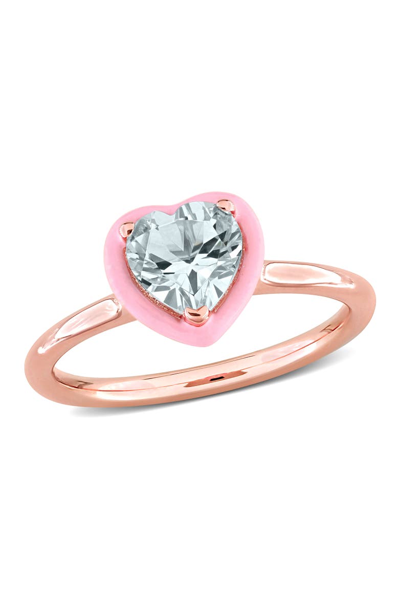 Aquamarine & Pink Enamel Heart Ring Rose Plated, Main, color, Aquamarine