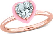 Julianna B. Aquamarine & Pink Enamel Heart Ring Rose Plated
