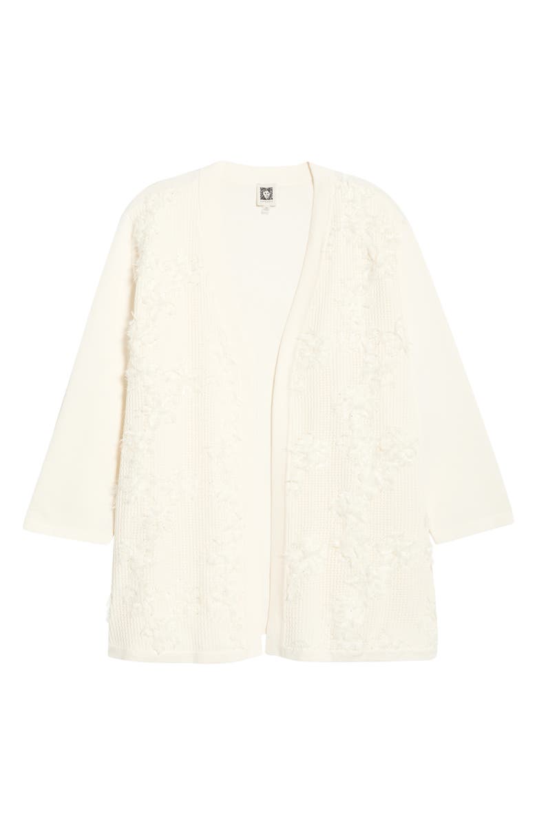 Anne Klein Kissing Front Appliqué Cardigan, Alternate, color, White Dove