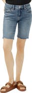 Silver Jeans Co. Elyse Curvy Raw Hem Mid Rise Denim Bermuda Shorts