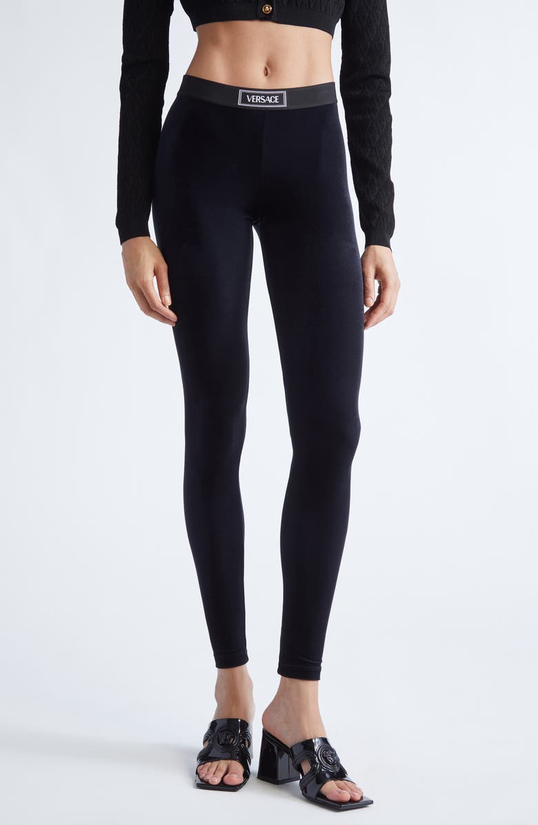 Versace Logo Velvet Leggings, Main, color, 