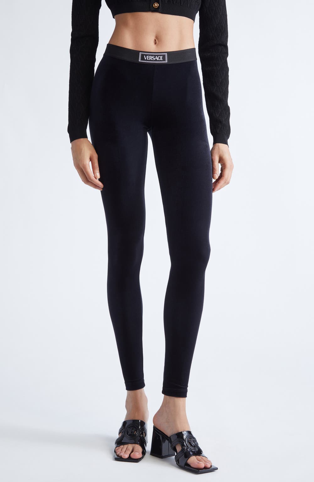 Logo Velvet Leggings, color, BLACK