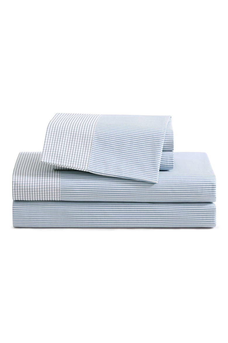 Williamstown Stripe Cotton Percale Sheet Set, Main, color, WHITE/ FEATHER BLUE