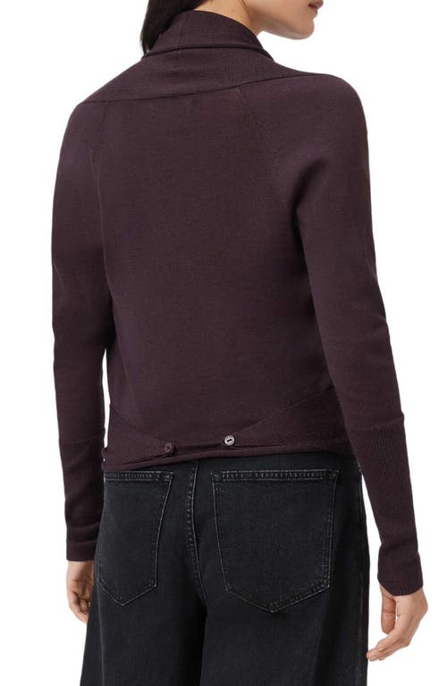 Allsaints Wasson Pirate Wrap Merino Wool Cardigan In Burgundy