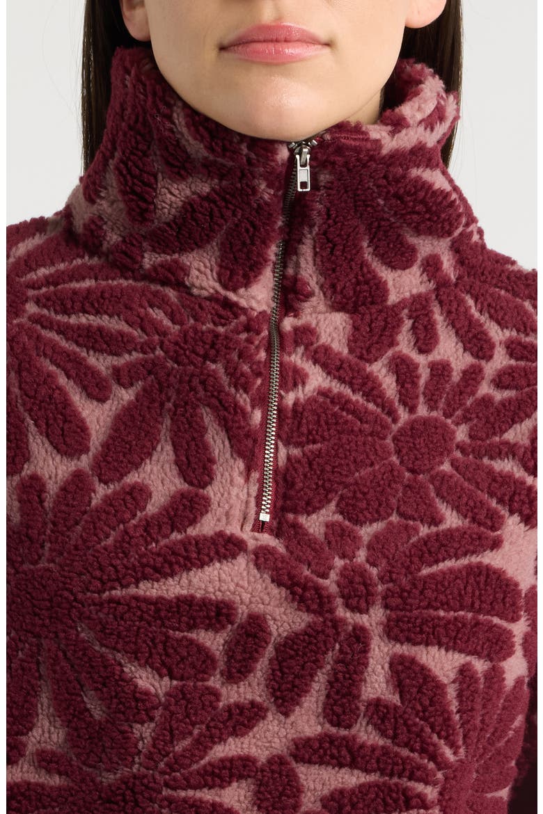Floral Faux Shearling Half Zip Pullover, Alternate, color, BORDEAUX