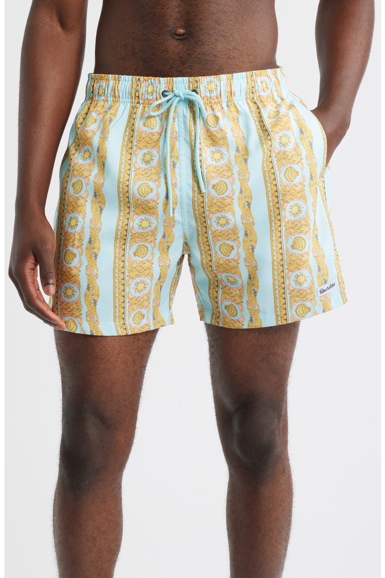 Printed Short Swim Trunks, Main, color, AQUA