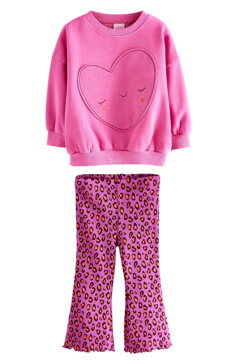 NEXT Kids' Heart Sweatshirt & Flare Leggings Set, Main, color, Pink