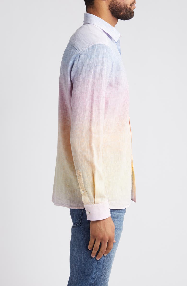 Johnston & Murphy Ombré Cotton & Linen Button-Up Shirt, Alternate, color,