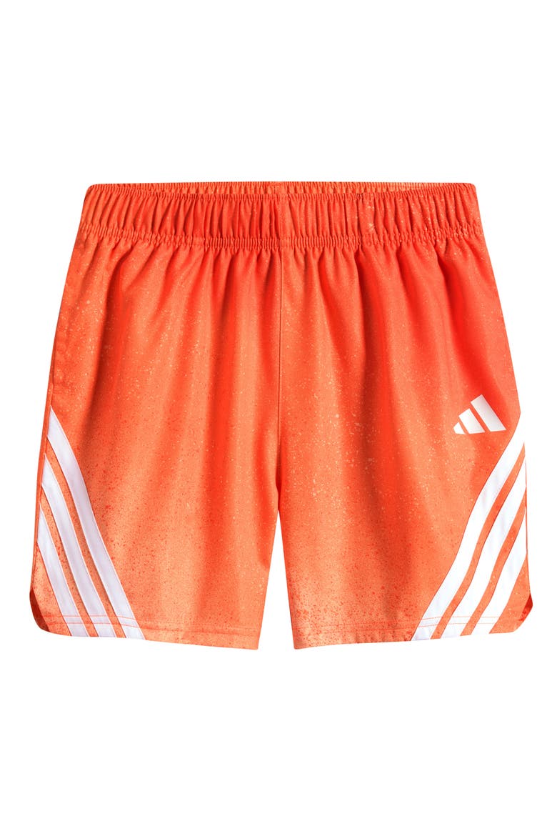 Kids' 3-Stripes Spray Painted Stretch Twill Shorts, Main, color, MEDIUM ORANGE